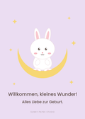Glückwunschkarte zur Geburt Hase im Mond – Vorderseite