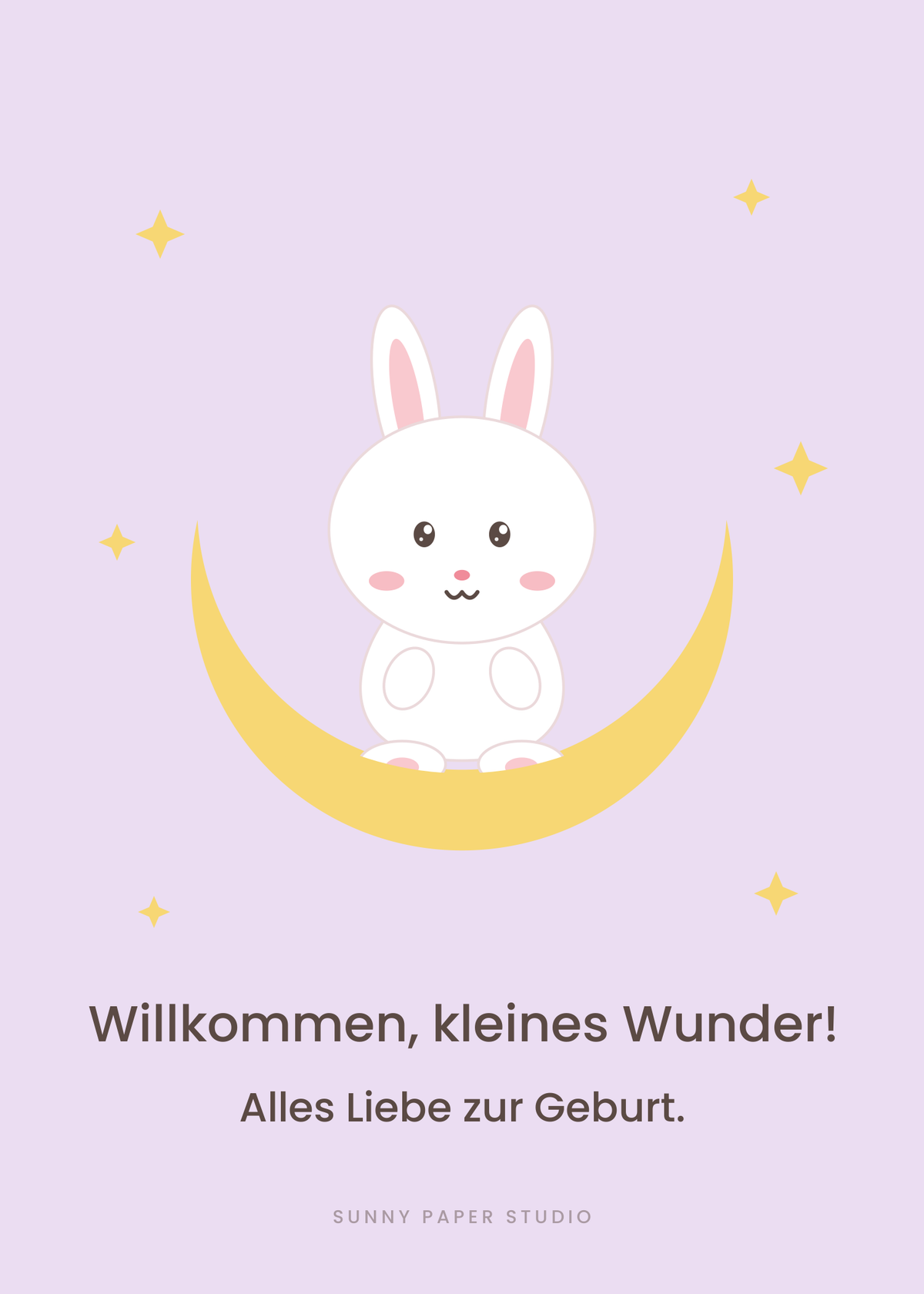 Glückwunschkarte zur Geburt Hase im Mond – Vorderseite