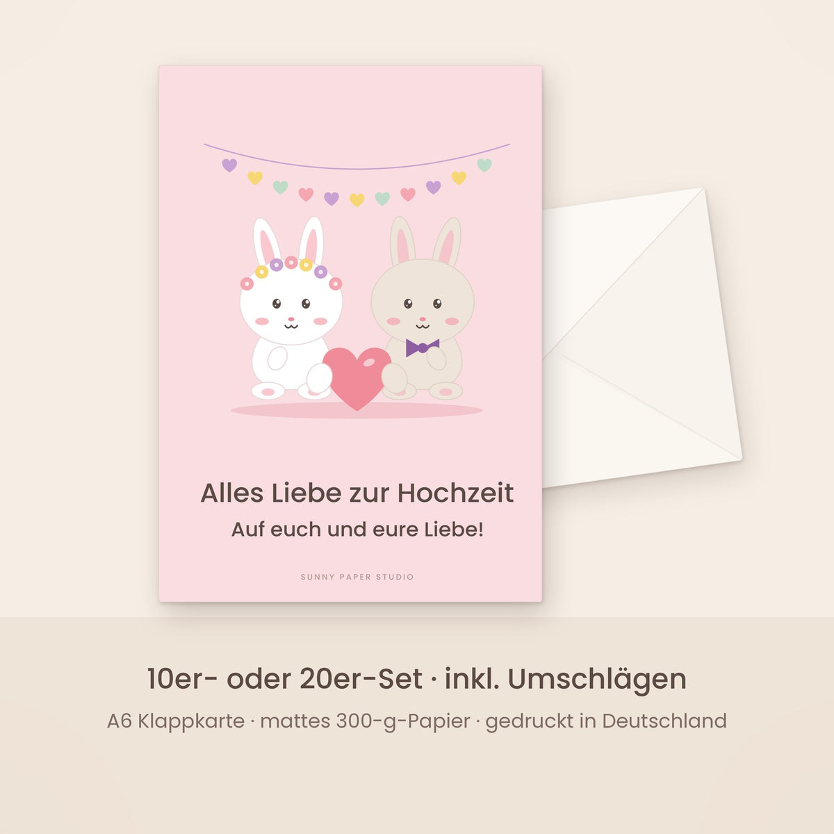 Hochzeitskarte Hasenpaar mit Umschlag – Set