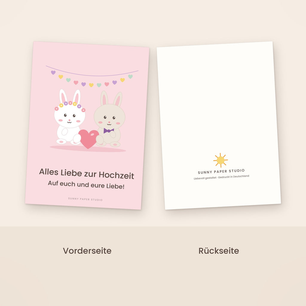 Hochzeitskarte Hasenpaar Vorder- und Rückseite