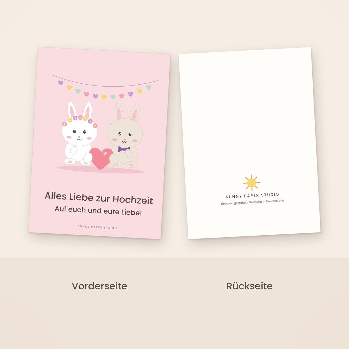 Hochzeitskarte Hasenpaar Vorder- und Rückseite