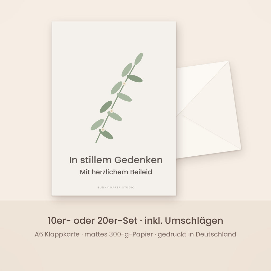 Trauerkarte Olivenzweig mit Umschlag – Set