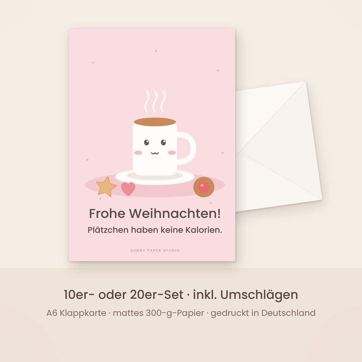Lustige Weihnachtskarte Plätzchen und Kakao mit Umschlag – Set