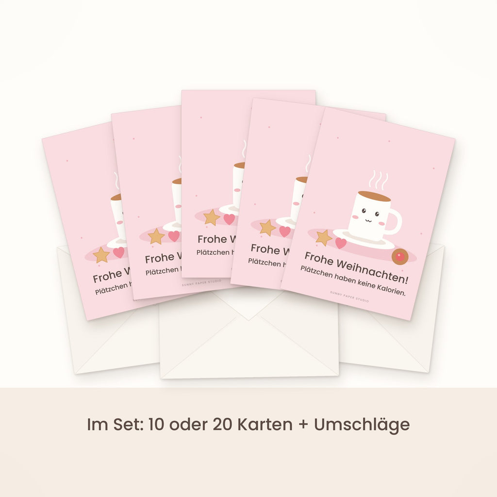 Lustige Weihnachtskarte Plätzchen und Kakao im Set gefächert mit Umschlägen