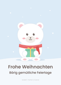Weihnachtskarte Eisbär mit Geschenk – Vorderseite