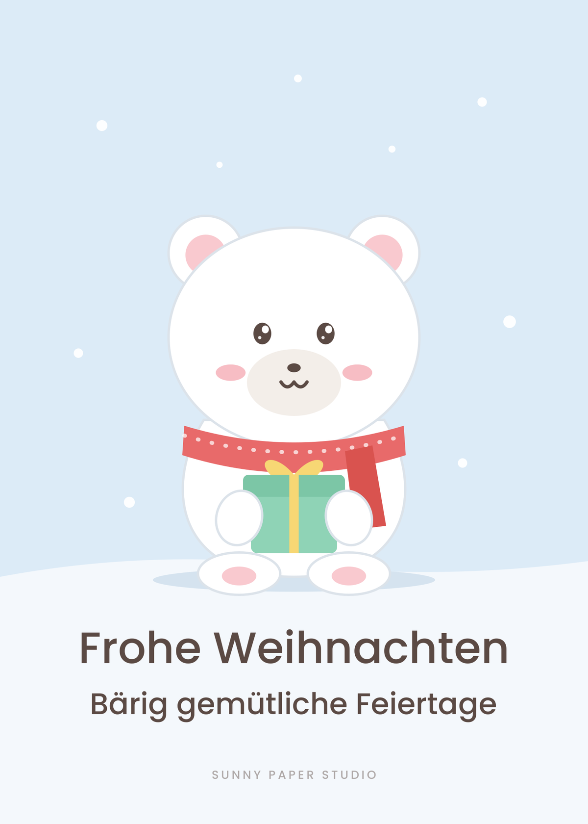 Weihnachtskarte Eisbär mit Geschenk – Vorderseite
