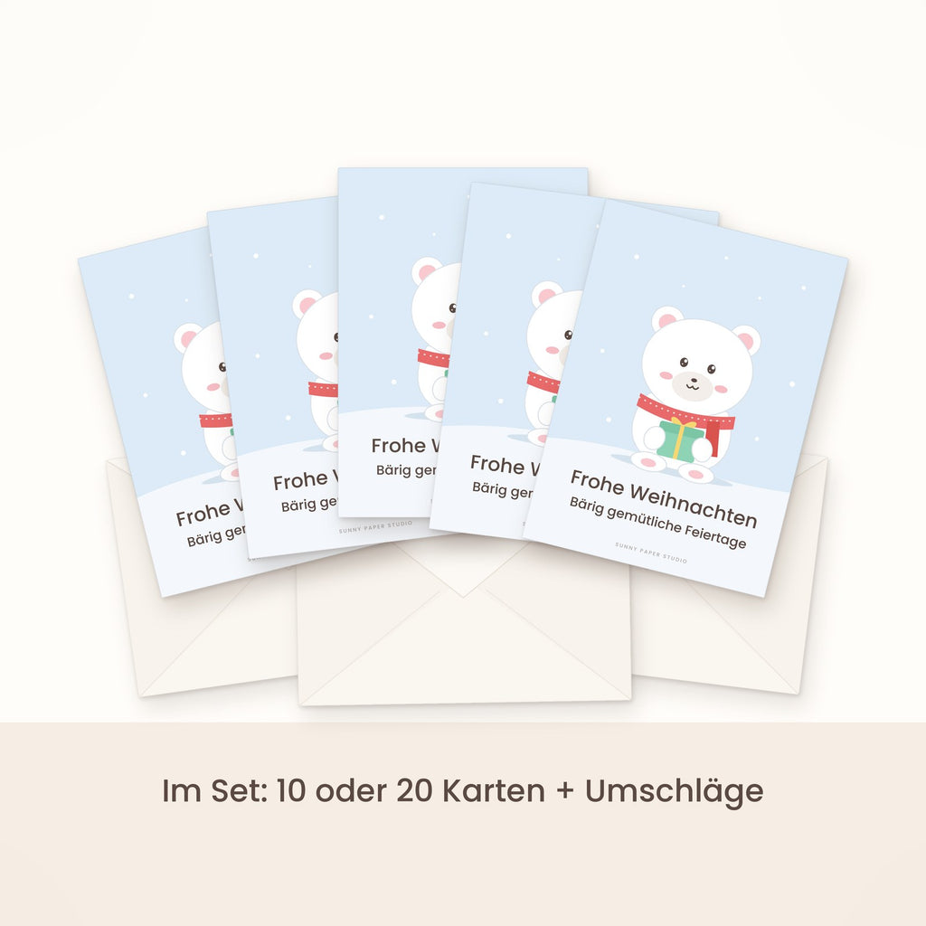 Weihnachtskarte Eisbär im Set gefächert mit Umschlägen