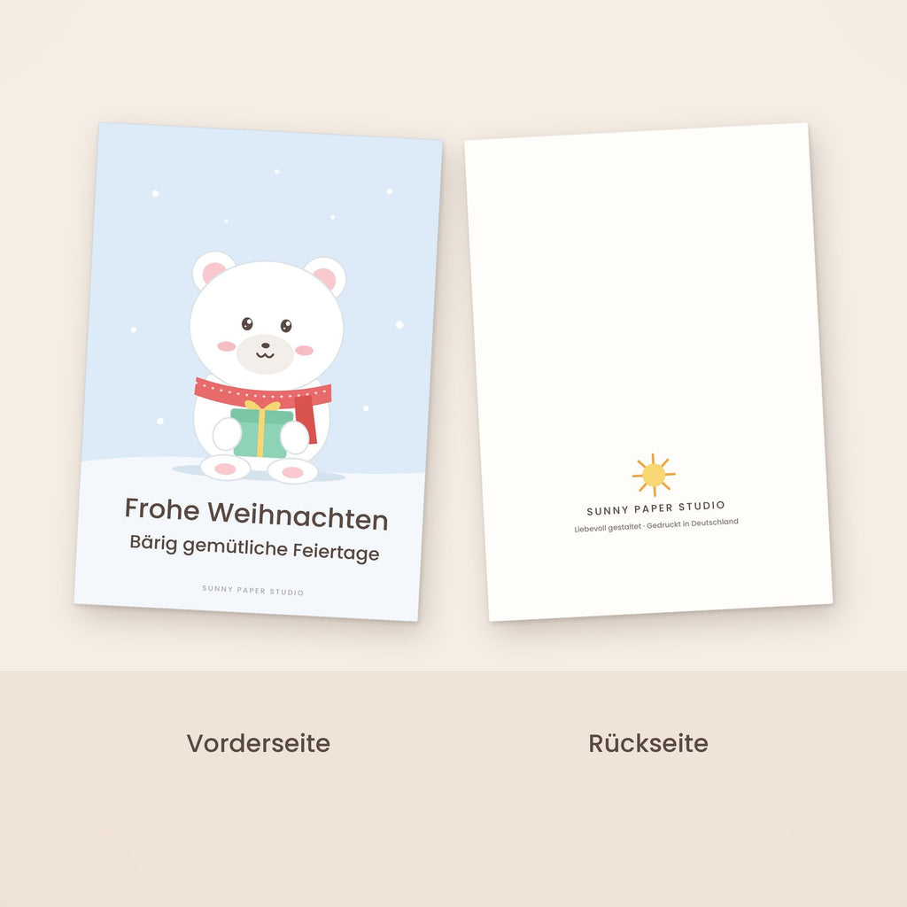 Weihnachtskarte Eisbär Vorder- und Rückseite