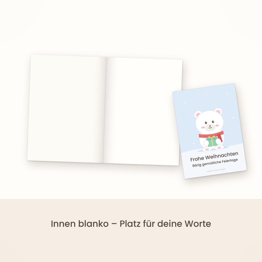 Weihnachtskarte Eisbär aufgeklappt, innen blanko
