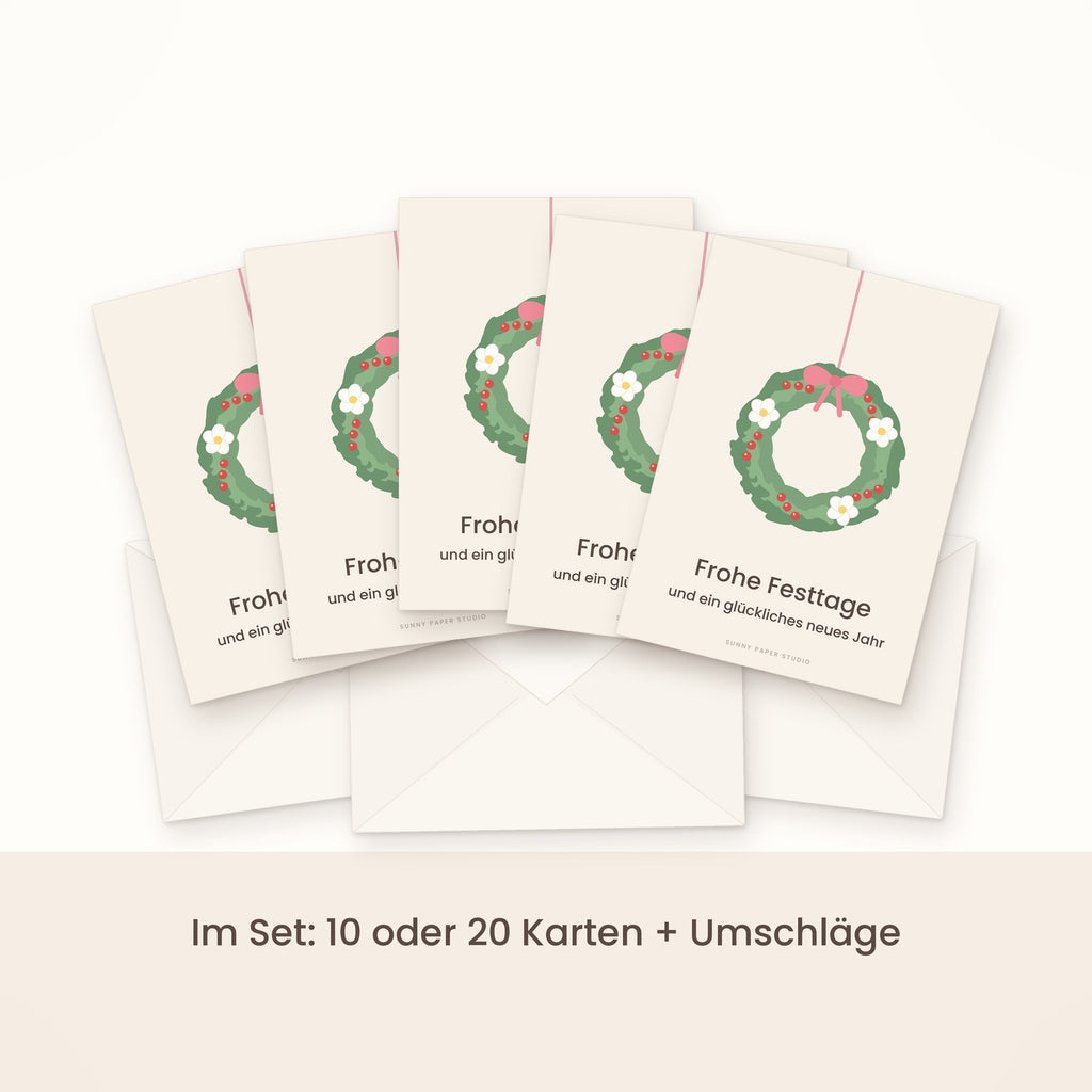 Weihnachtskarte Winterkranz im Set gefächert mit Umschlägen