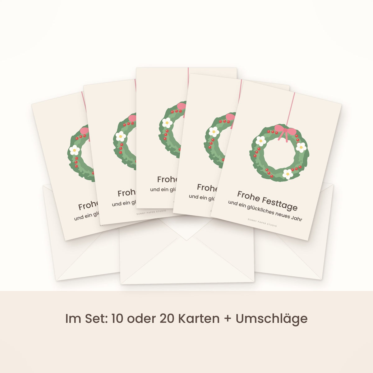 Weihnachtskarte Winterkranz im Set gefächert mit Umschlägen