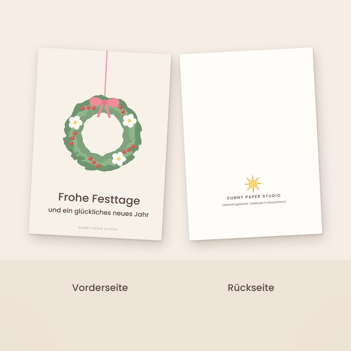 Weihnachtskarte Winterkranz Vorder- und Rückseite