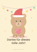 Weihnachtskarte Bär mit Mütze und Herz – „Danke für dieses tolle Jahr!“