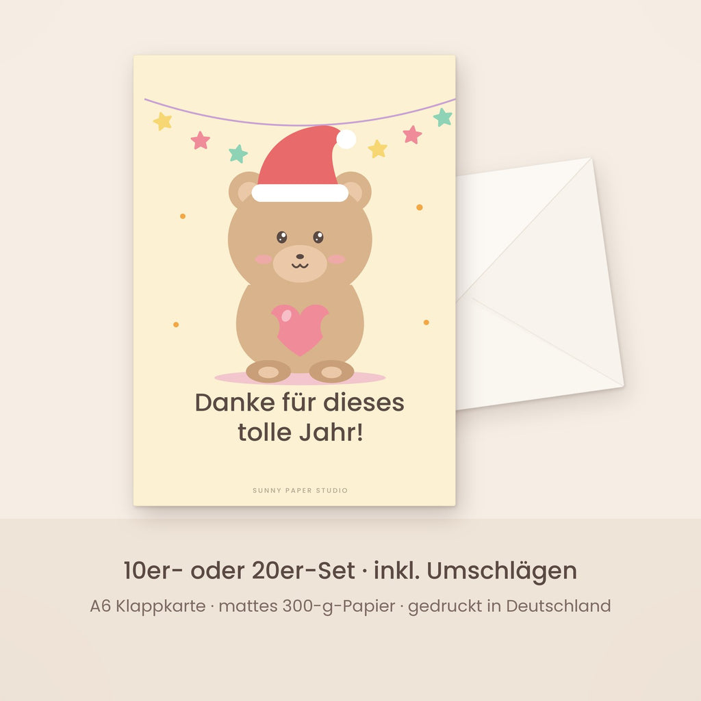 Danke-Weihnachtskarte für Erzieherin mit Umschlag – Set
