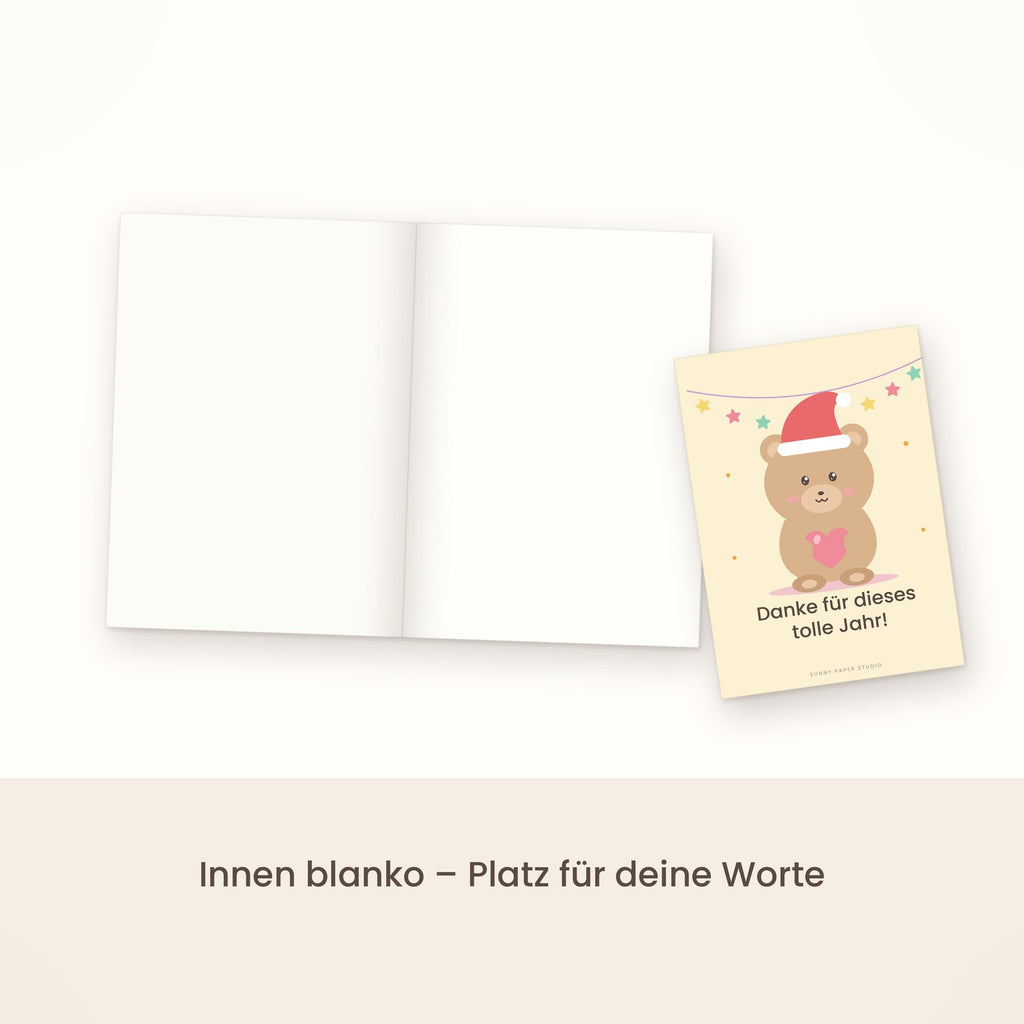 Weihnachtskarte Danke-Bär aufgeklappt, innen blanko