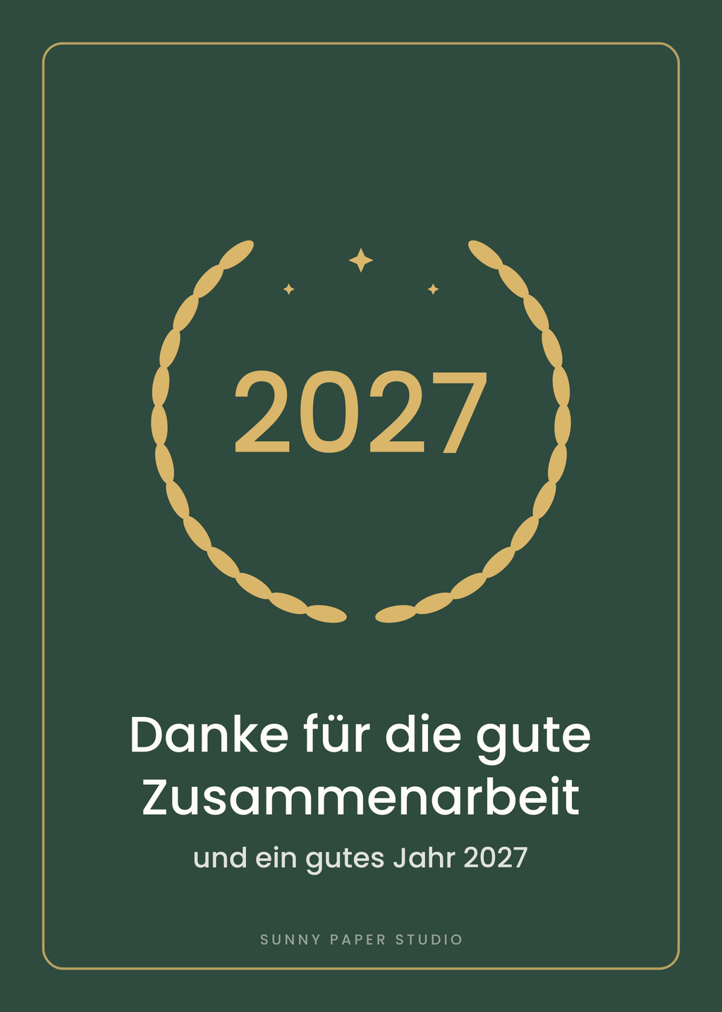 Neujahrskarte elegant in Tannengrün und Gold „Danke für die gute Zusammenarbeit“ – Motiv