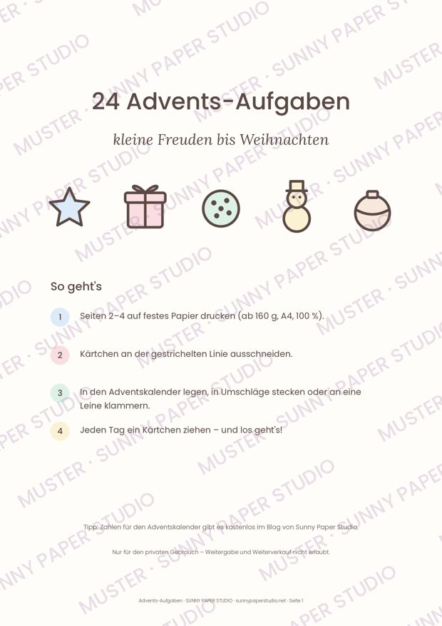 Anleitungsseite der Advents-Aufgaben (Muster)