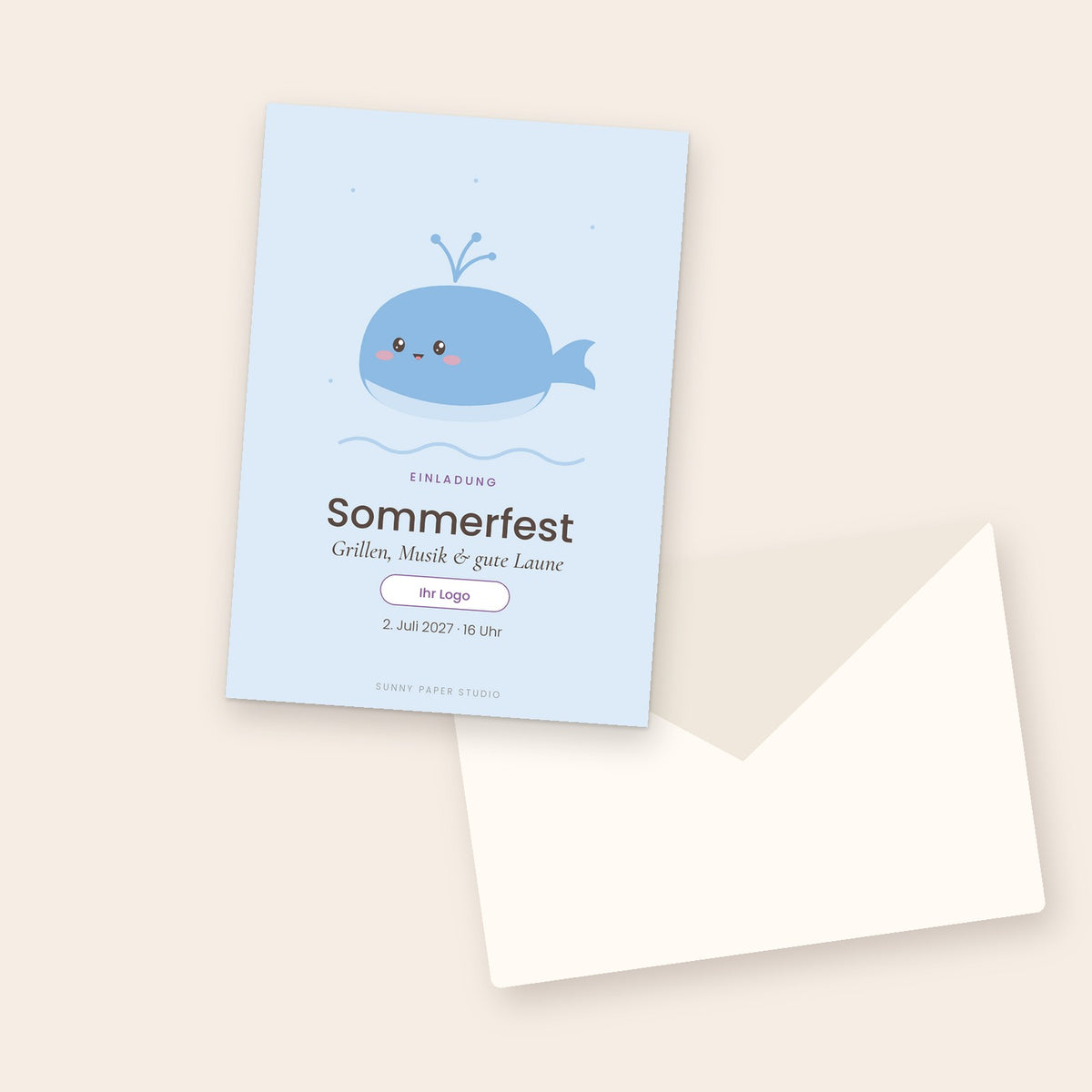 Einladung zum Sommerfest mit Wal und Logo