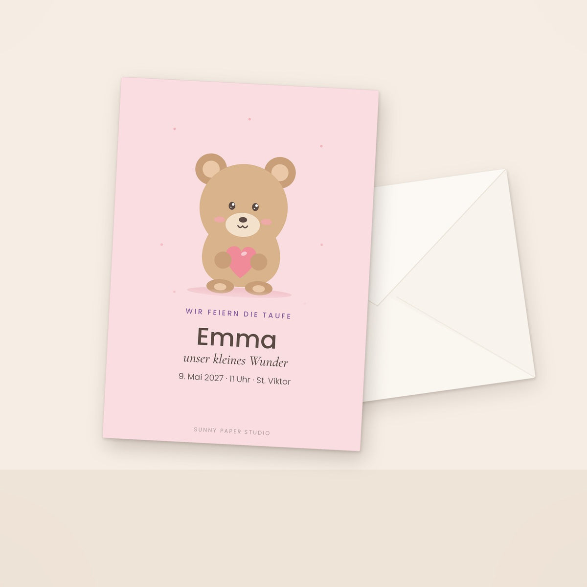 Personalisierte Einladung zur Taufe mit Teddybär