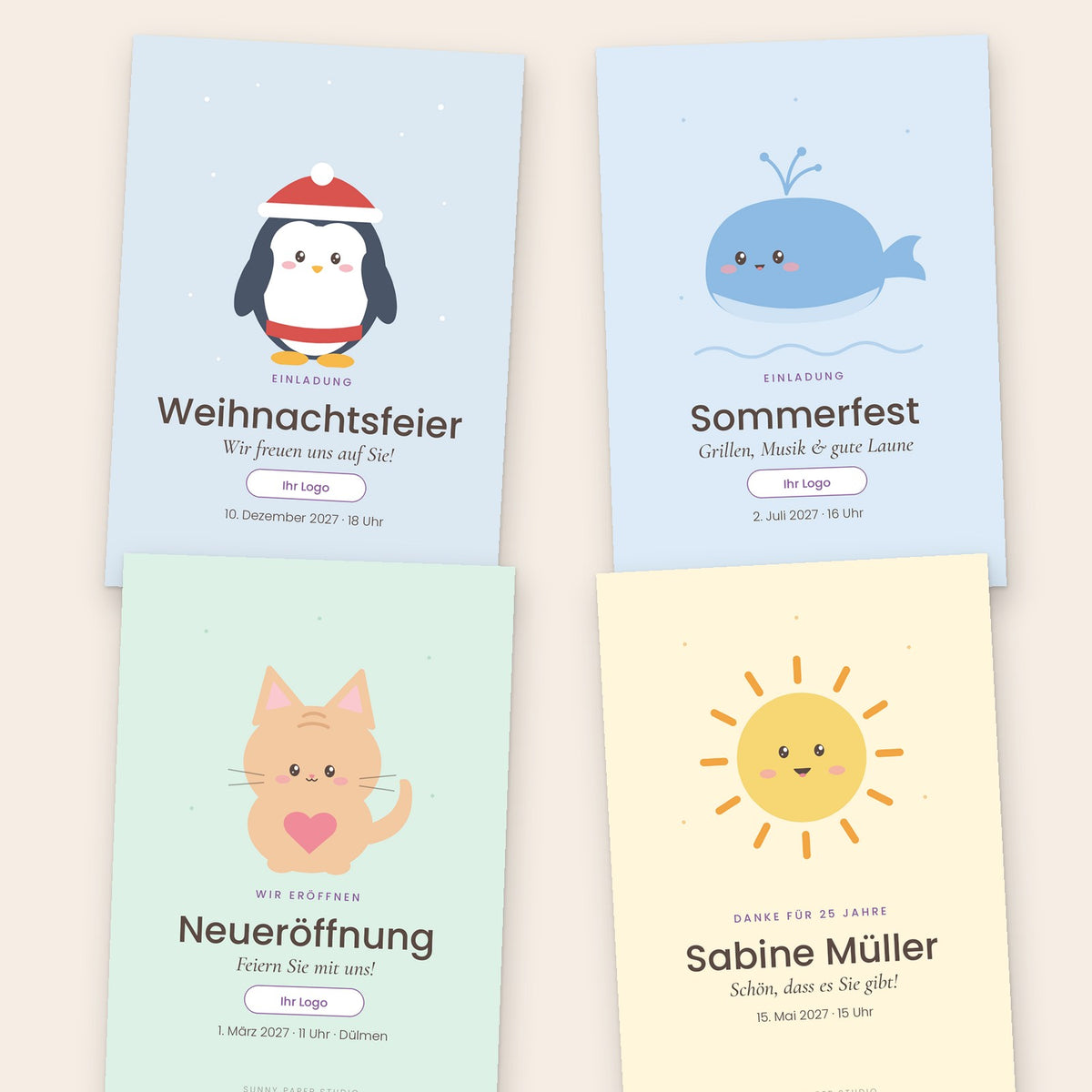 Auch für Firmen: Einladungen zu Weihnachtsfeier, Sommerfest, Eröffnung, Mitarbeiterjubiläum