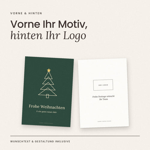 Weihnachtskarte vorne mit Motiv, hinten mit Firmenlogo