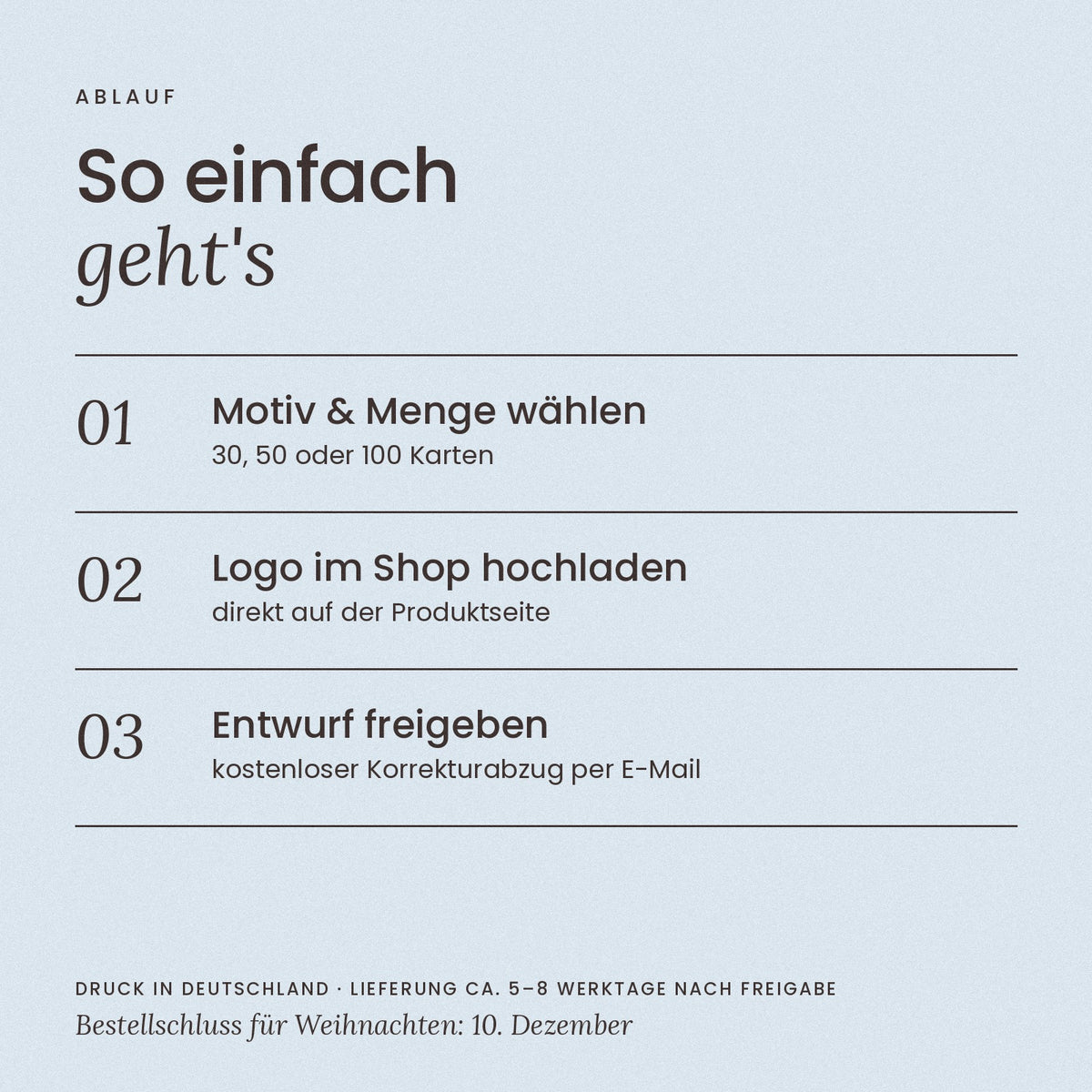 So einfach geht's: Bestellen, Logo senden, Freigeben