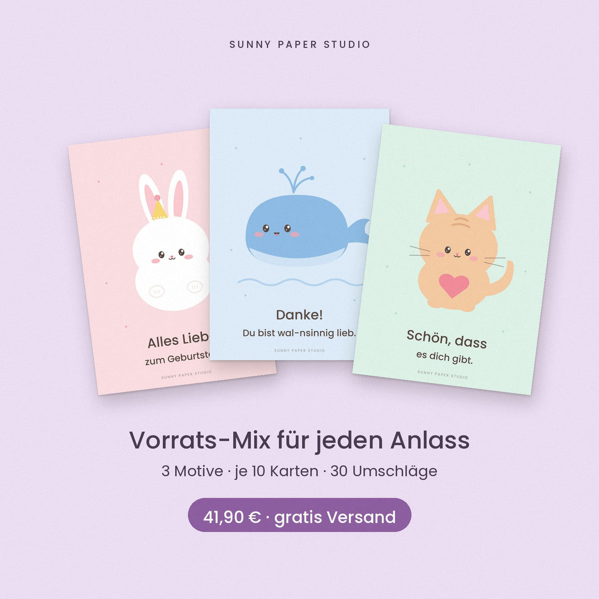 Vorrats-Mix für jeden Anlass: 30 Karten mit 3 Motiven im Set