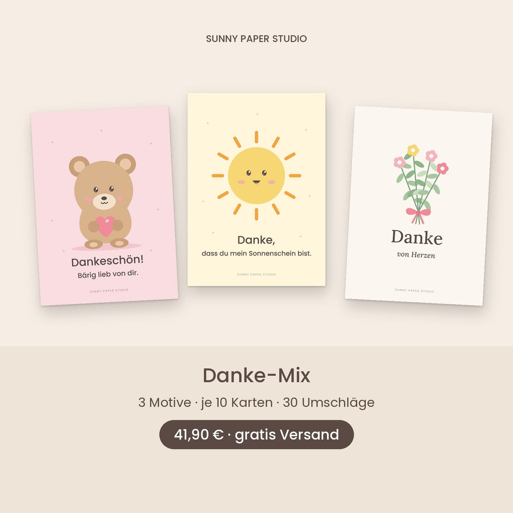 Danke-Mix: 30 Karten mit 3 Motiven im Set