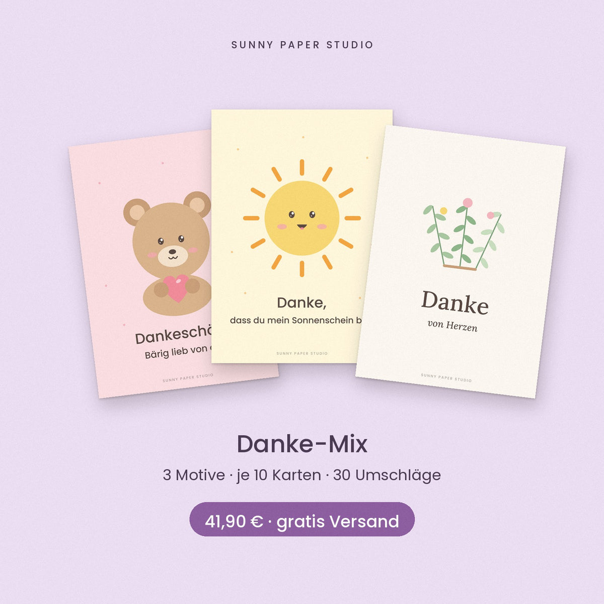 Danke-Mix: 30 Karten mit 3 Motiven im Set