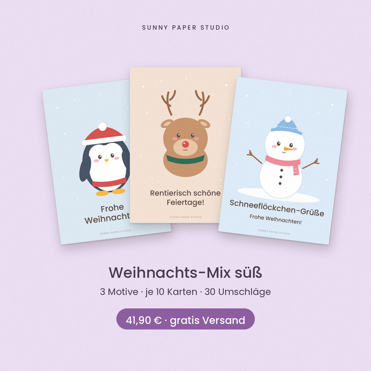 Weihnachts-Mix süß: 30 Karten mit 3 Motiven im Set