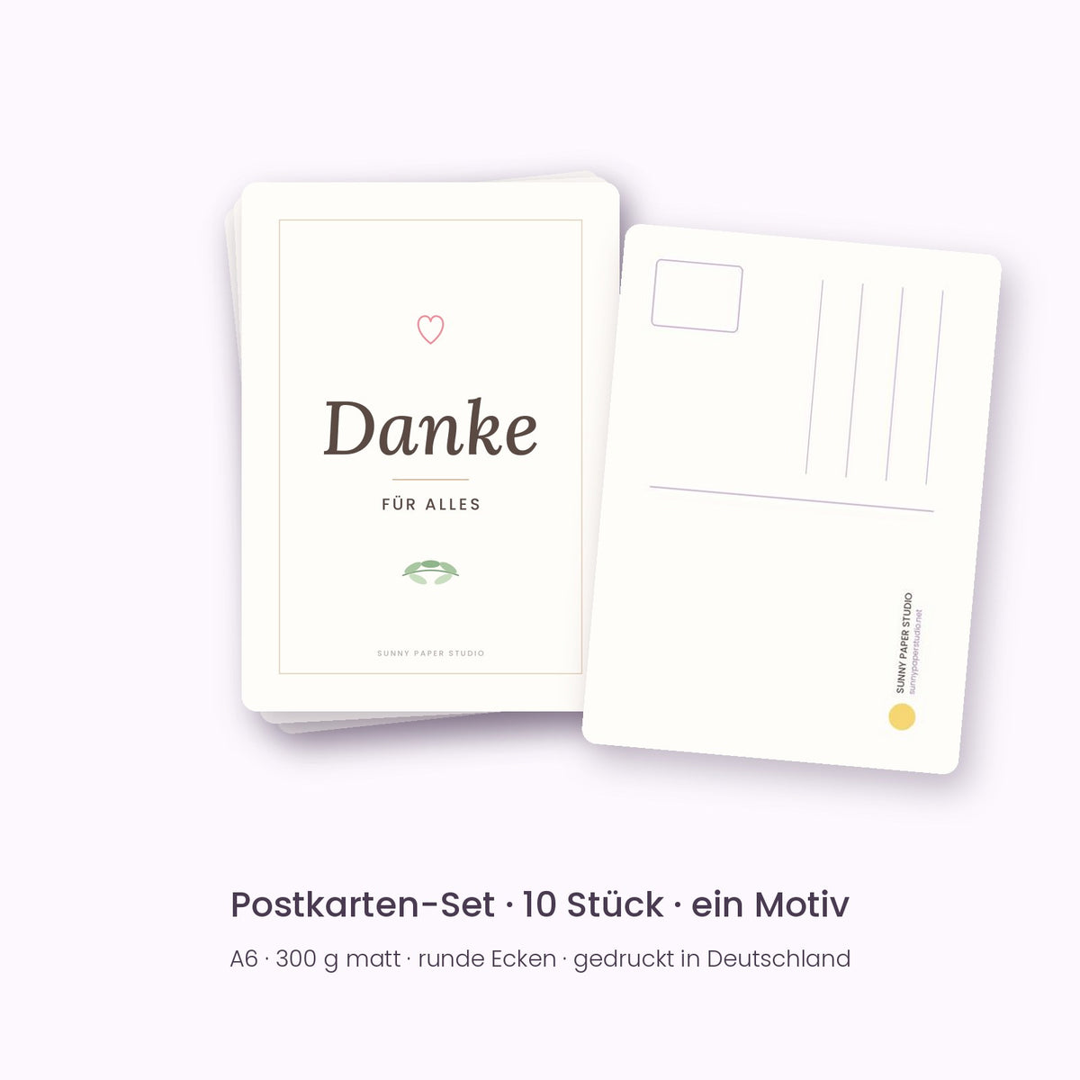 10er-Set Postkarten Danke minimalistisch „Danke für alles“, Vorder- und Rückseite