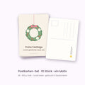 10er-Set Weihnachtspostkarten Winterkranz – „Frohe Festtage“, Vorder- und Rückseite