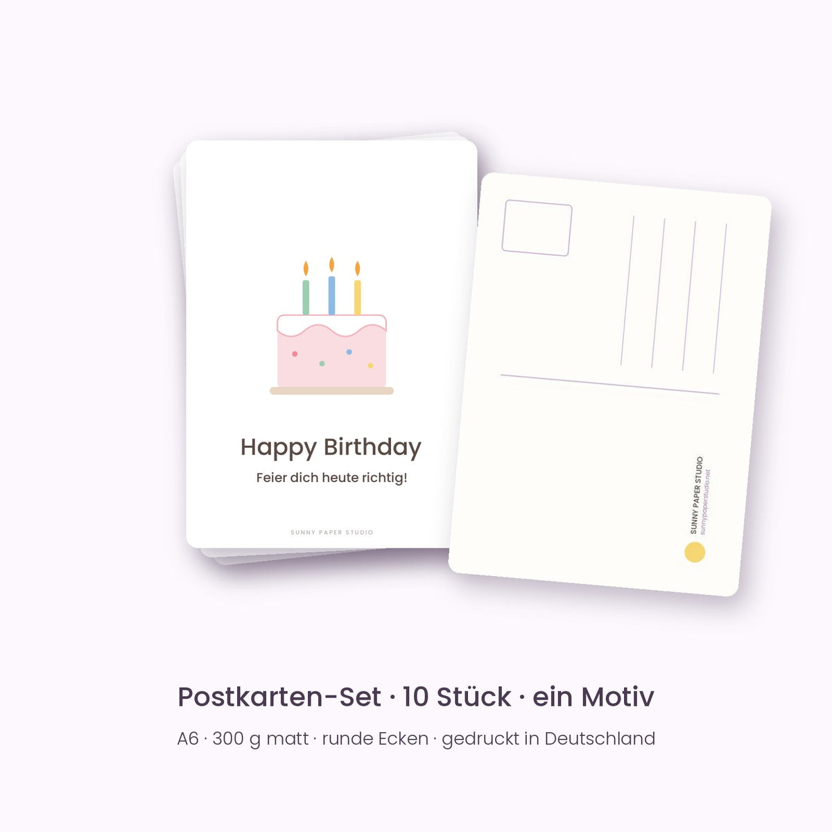 Postkarten Geburtstagstorte – Vorder- und Rückseite