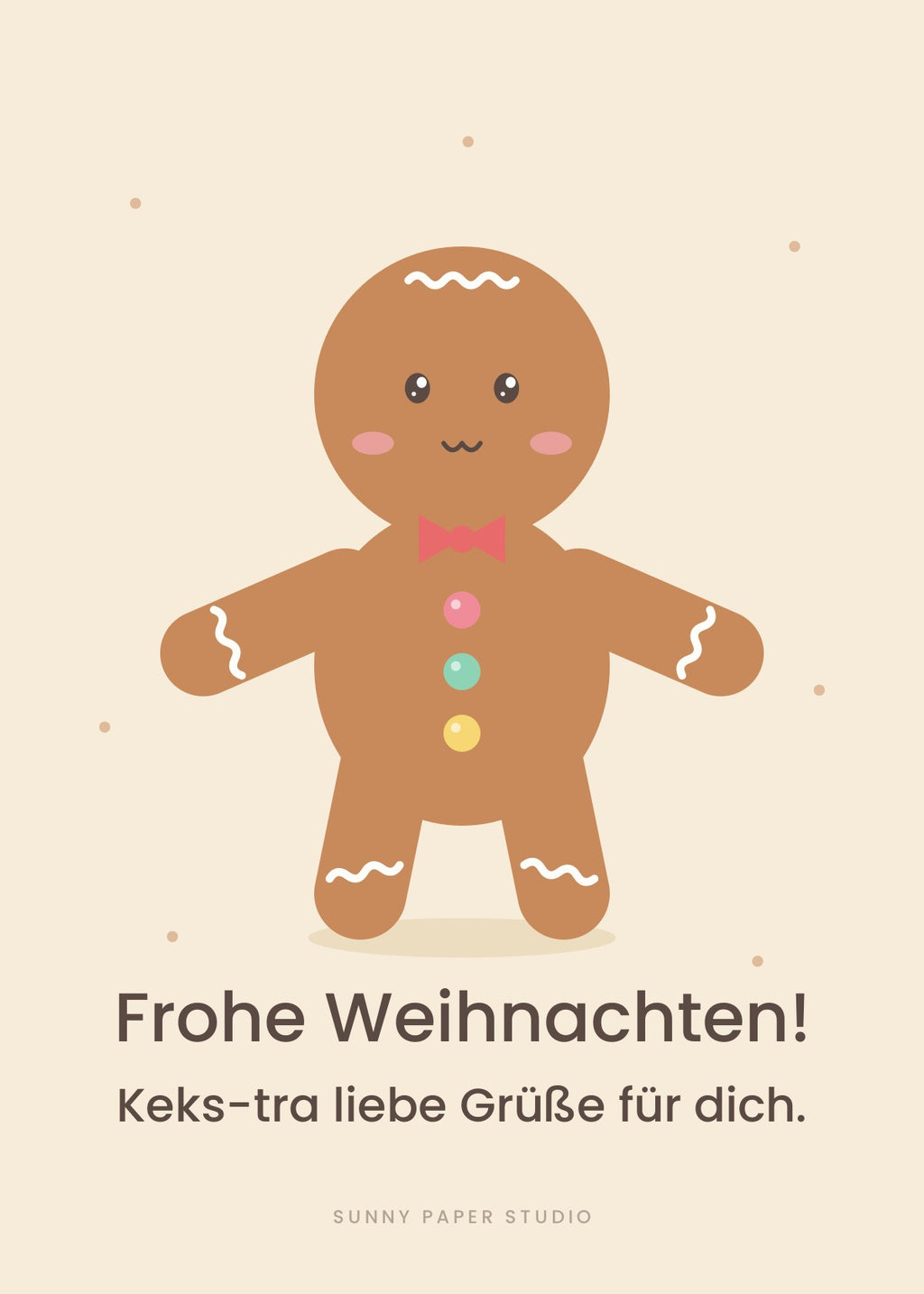 Weihnachtspostkarte Lebkuchenmann mit Spruch „Keks-tra liebe Grüße für dich.“