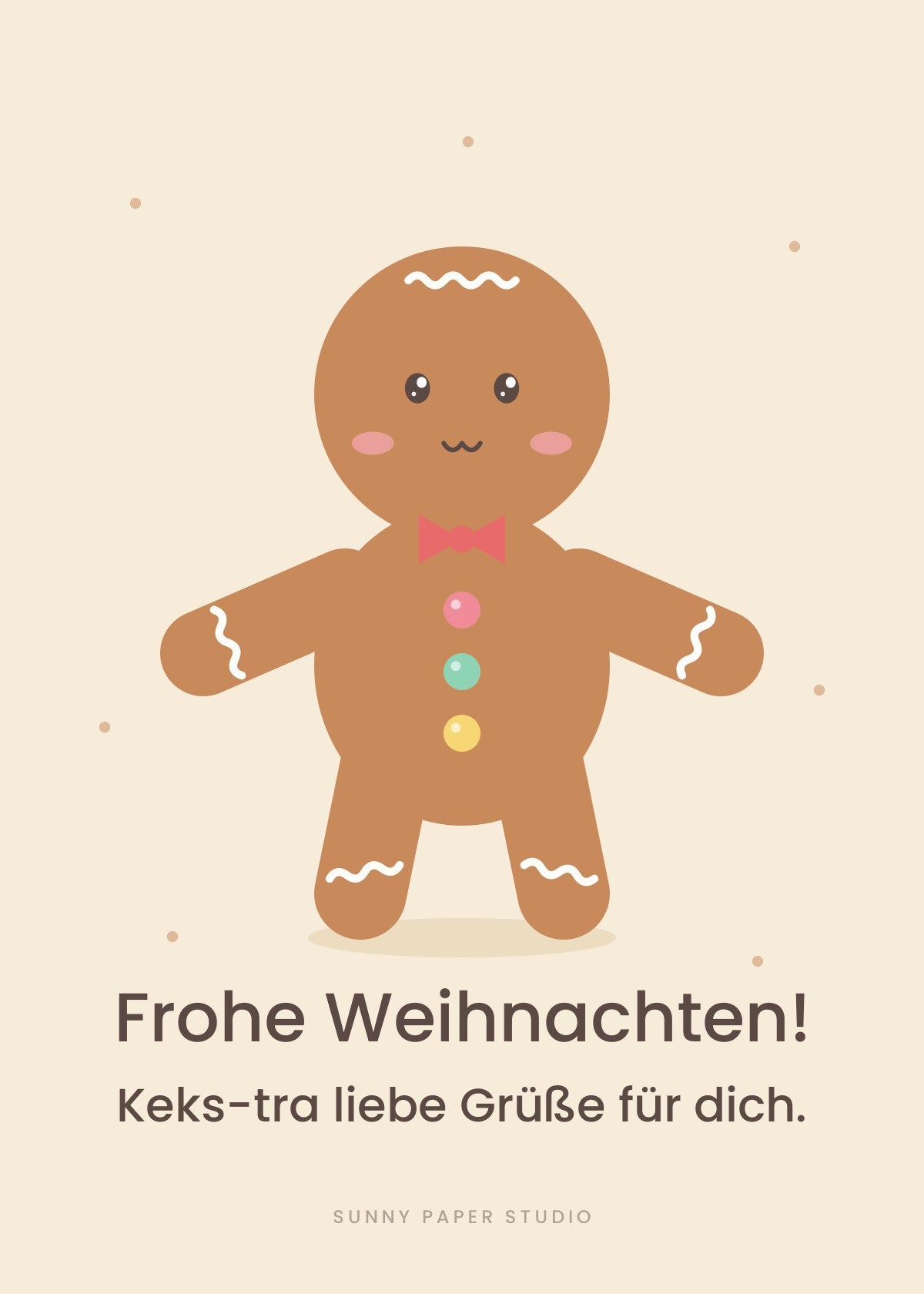 Weihnachtspostkarte Lebkuchenmann mit Spruch „Keks-tra liebe Grüße für dich.“