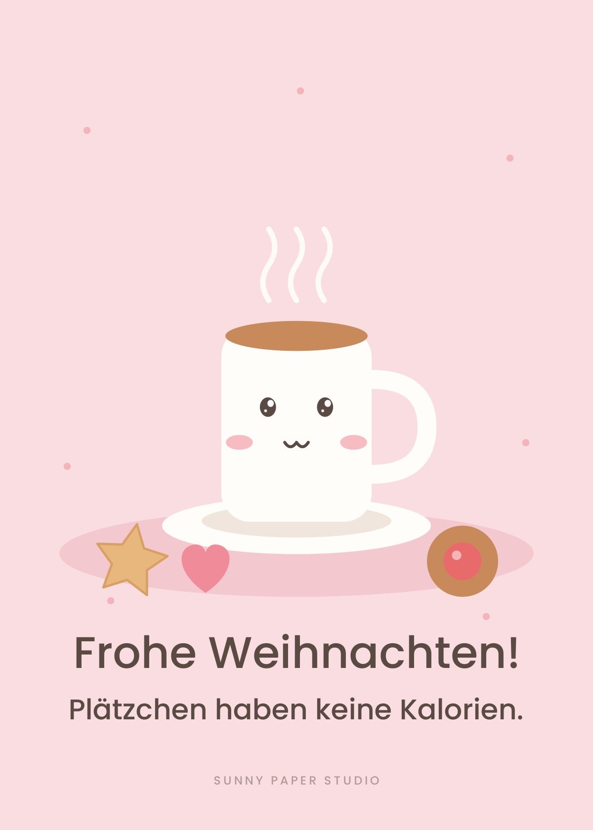 Postkarte Kakaobecher & Plätzchen mit Spruch „Plätzchen haben keine Kalorien.“