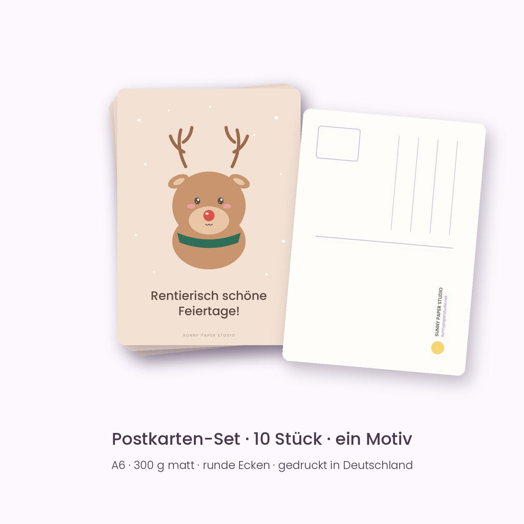 Postkarten Rentier – Vorder- und Rückseite