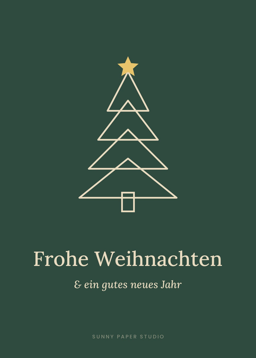 Postkarte Tannenbaum in Gold mit Spruch „Frohe Weihnachten & ein gutes neues Jahr“