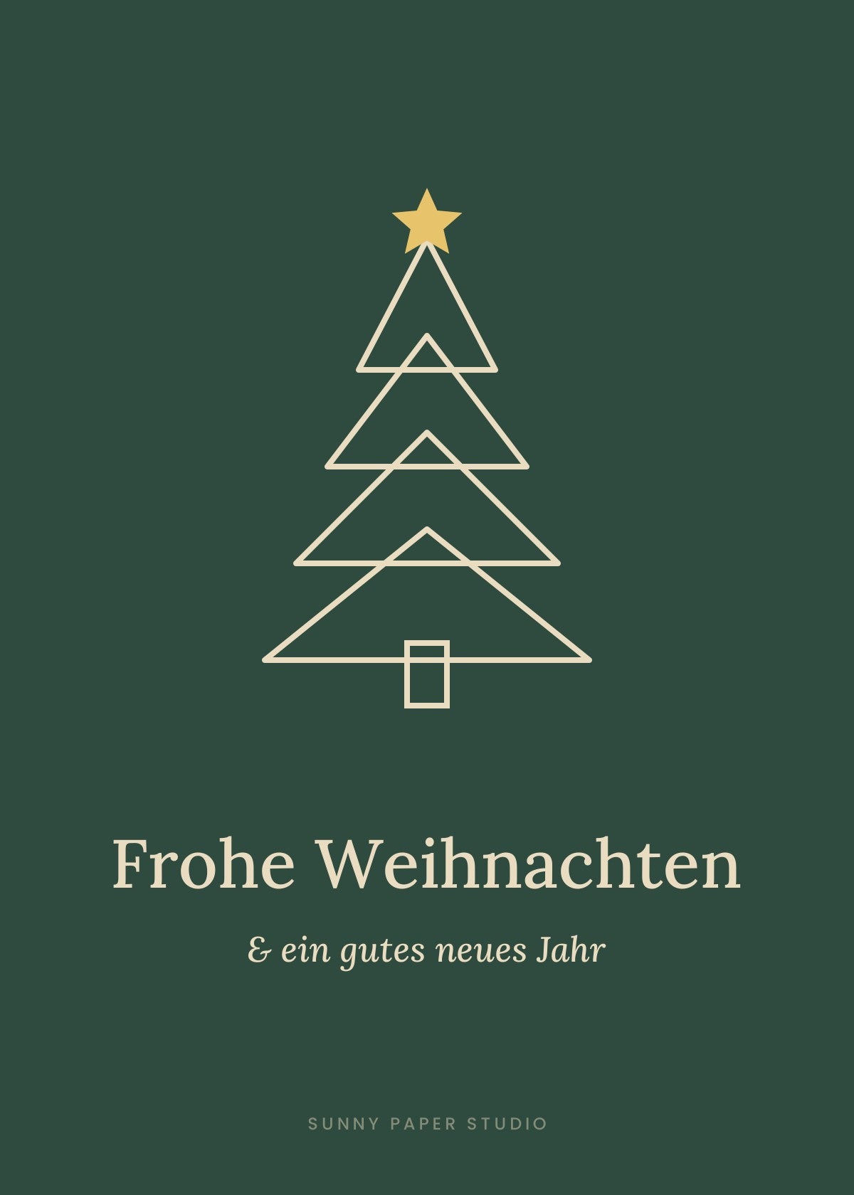 Postkarte Tannenbaum in Gold mit Spruch „Frohe Weihnachten & ein gutes neues Jahr“