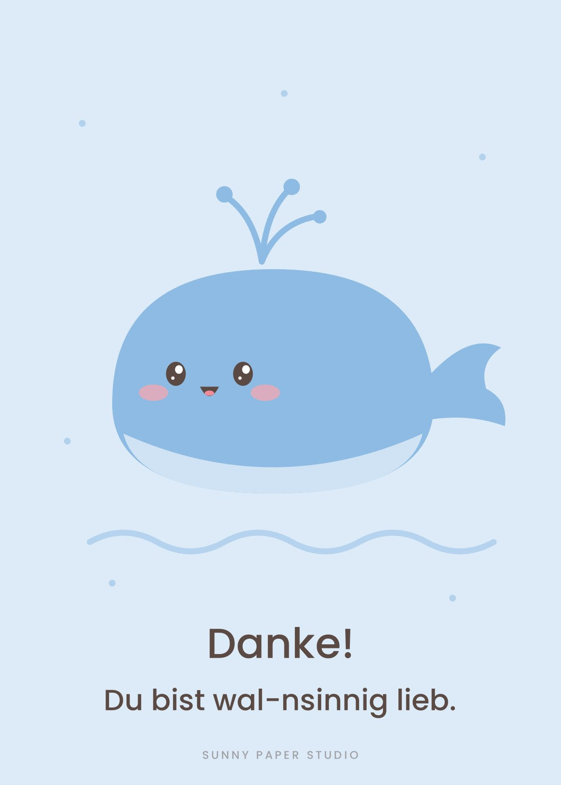 Postkarte Wal – Danke! Du bist wal-nsinnig lieb.
