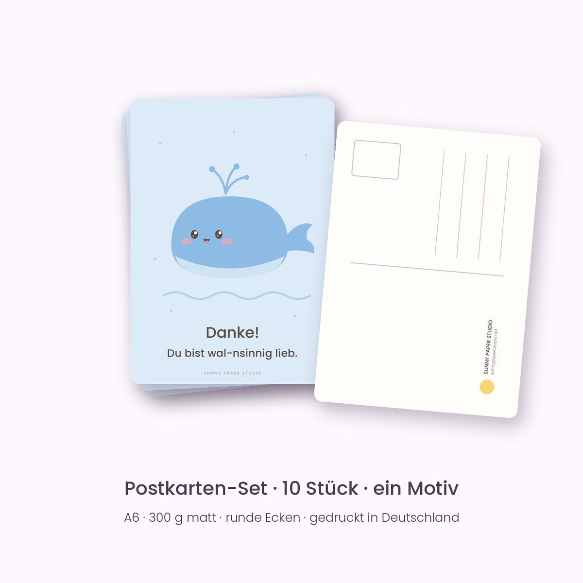 Postkarten Wal – Vorder- und Rückseite
