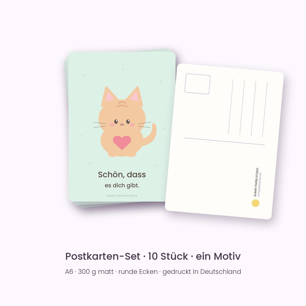 Postkarten-Set Katze – Schön, dass es dich gibt – Vorder- und Rückseite