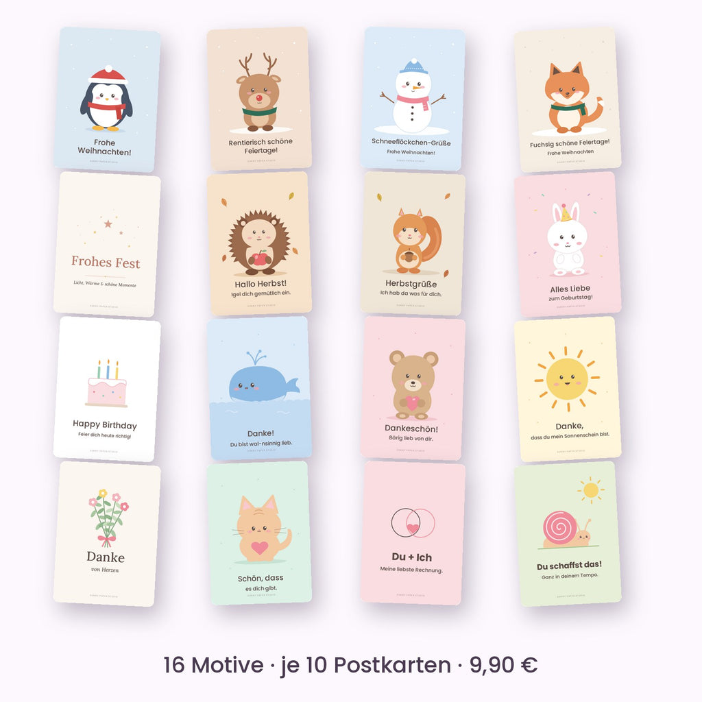 Postkarten-Set – alle 16 Motive im Überblick