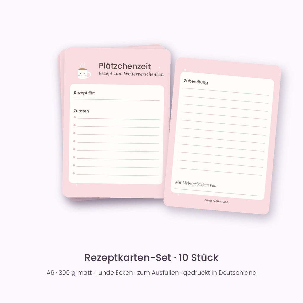 10er-Set Rezeptkarten Plätzchenzeit zum Ausfüllen, Vorder- und Rückseite